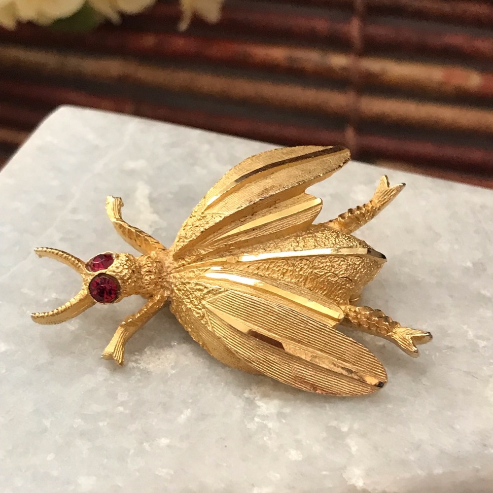 BSK Insect Brooch Pin Vintage Gold Tone
